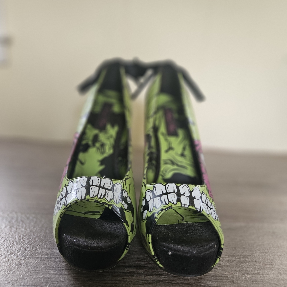 Iron Fist Green and Black Peep Toe Heels